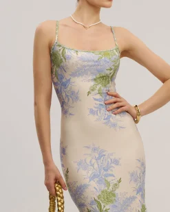 Green Floral Slip Mermaid Maxi Dress