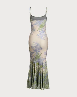 Green Floral Slip Mermaid Maxi Dress
