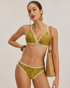 Green Floral Tie-back Triangle Bikini Set