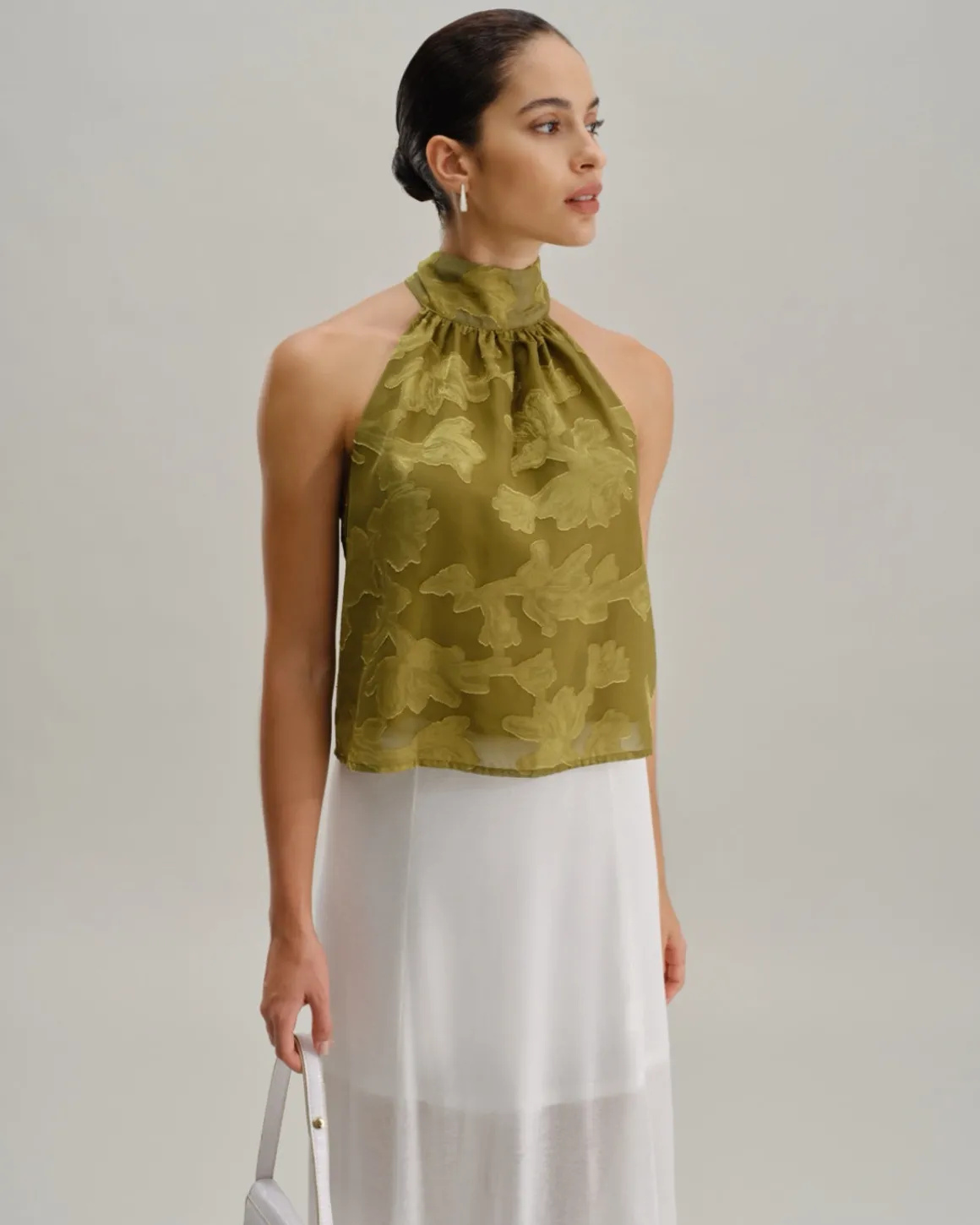 Green Floral Turtle Neck Tank Top