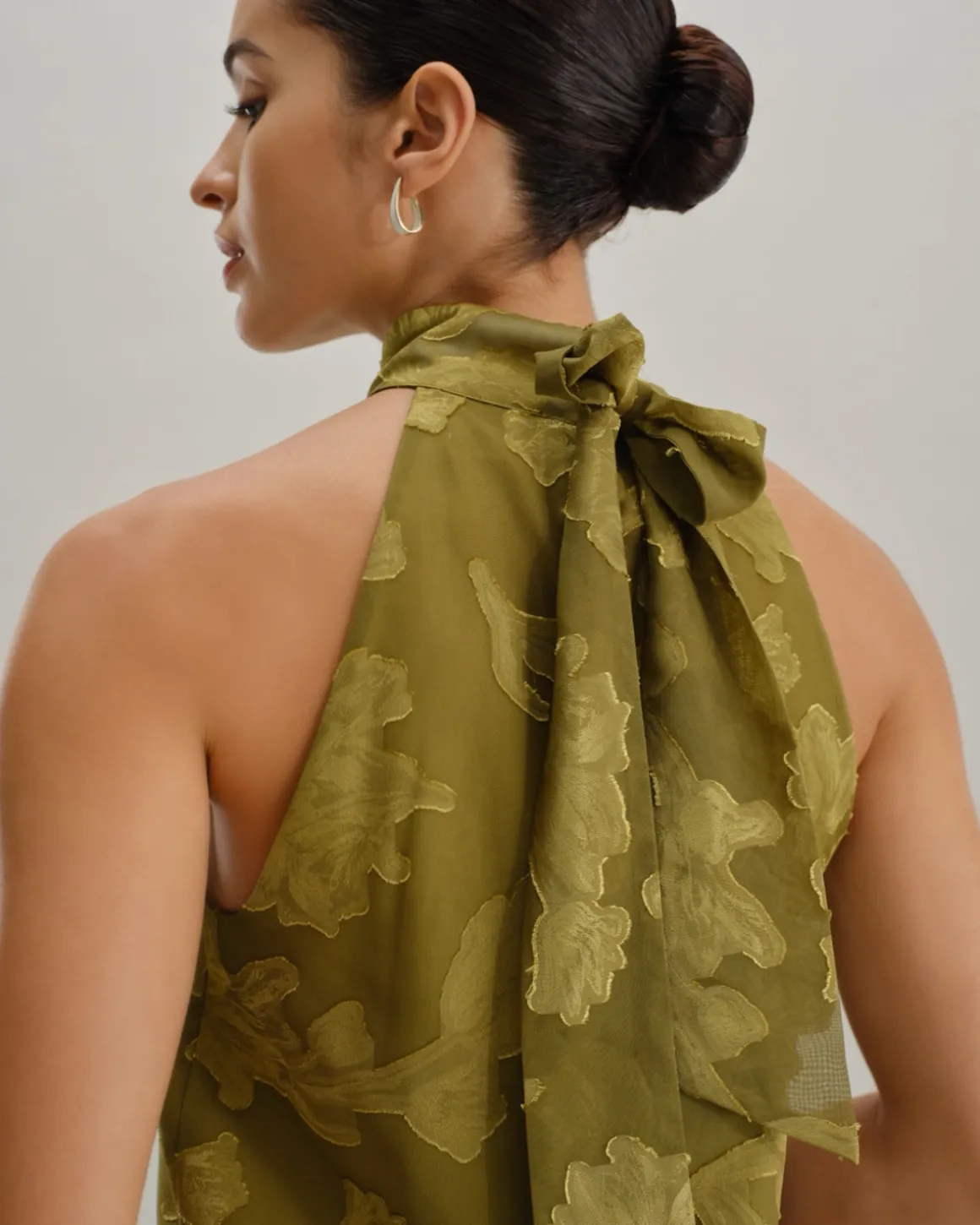 Green Floral Turtle Neck Tank Top