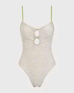 Green Floral U Neck One-Piece Swimsuit