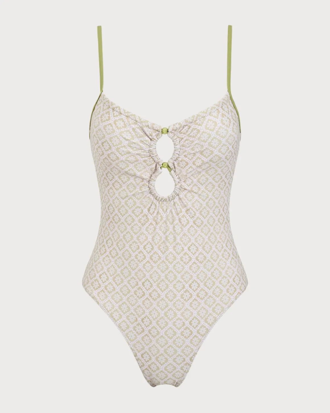 Green Floral U Neck One-Piece Swimsuit