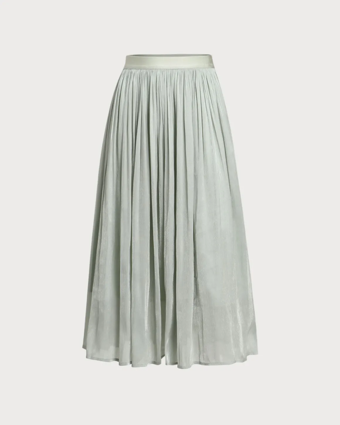 Green Flowy Pleated Midi Skirt