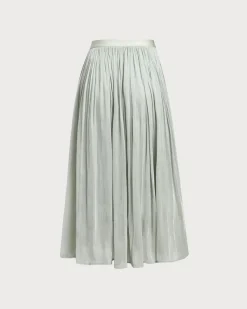 Green Flowy Pleated Midi Skirt