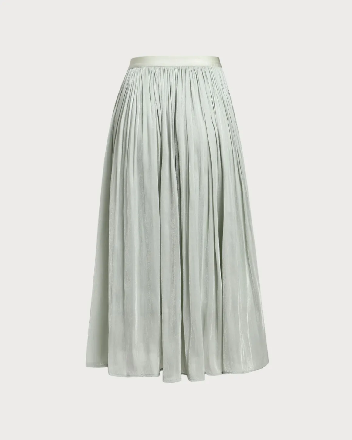 Green Flowy Pleated Midi Skirt