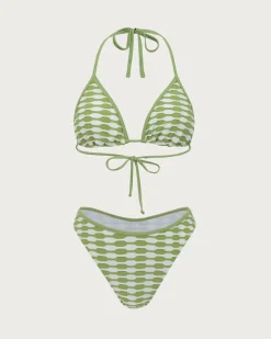 Green Geometric Halter Bikini Set