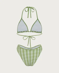 Green Geometric Halter Bikini Set