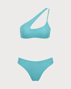 Green Glitter One Shoulder Bikini Set