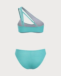 Green Glitter One Shoulder Bikini Set