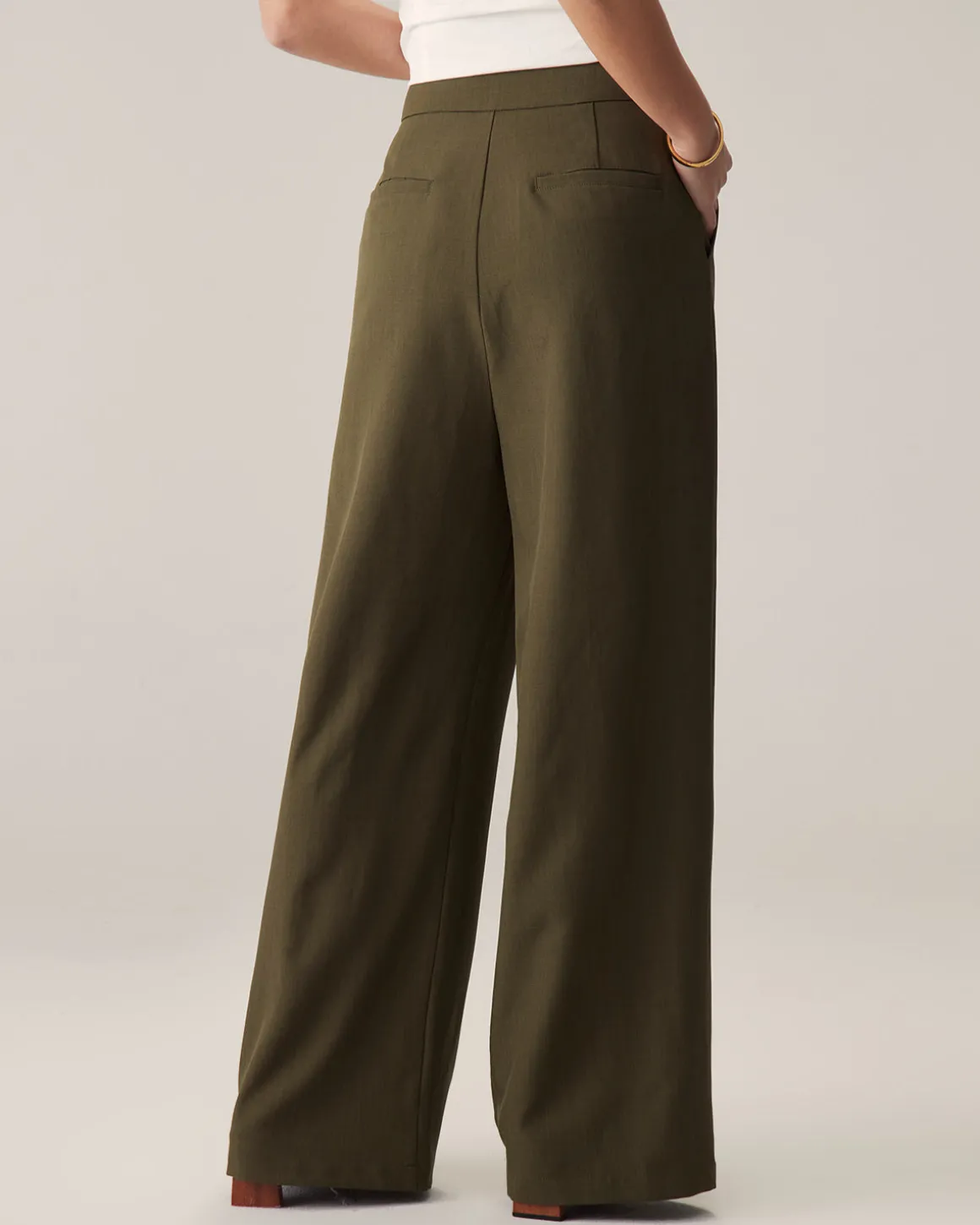 Green High-Waisted Straight Wide-Leg Pants