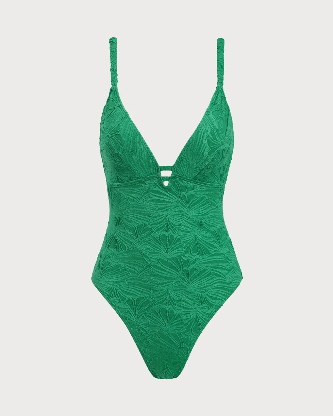Green Hollow V-Neck One-Piece Swimsuit