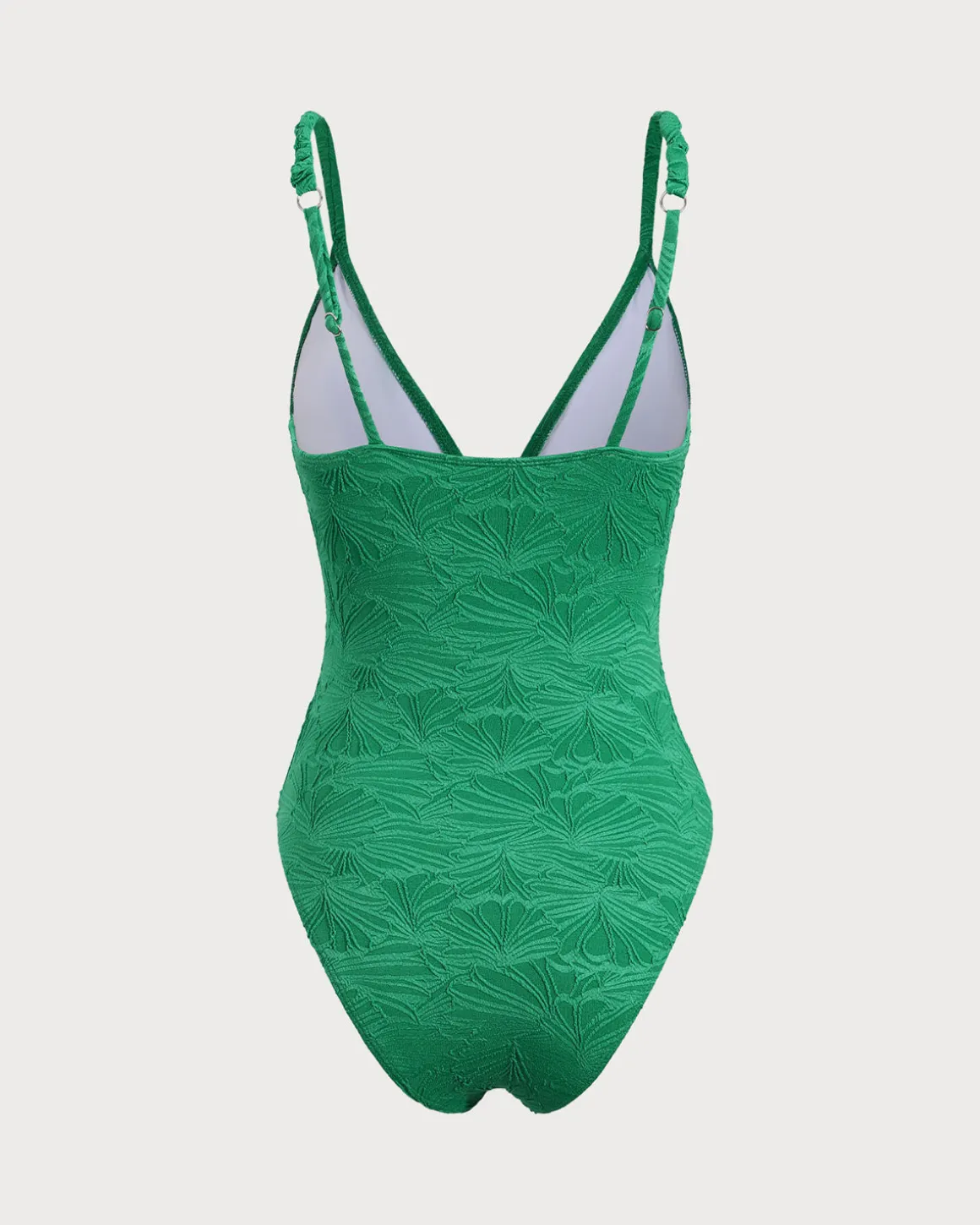 Green Hollow V-Neck One-Piece Swimsuit