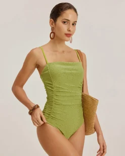 Green Jacquard Bralette One-Piece Swimsuit
