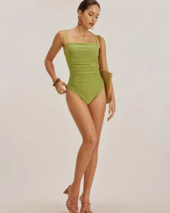 Green Jacquard Bralette One-Piece Swimsuit