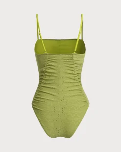 Green Jacquard Bralette One-Piece Swimsuit