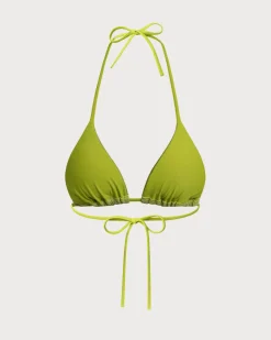 Green Jacquard Drawstring Bikini Top