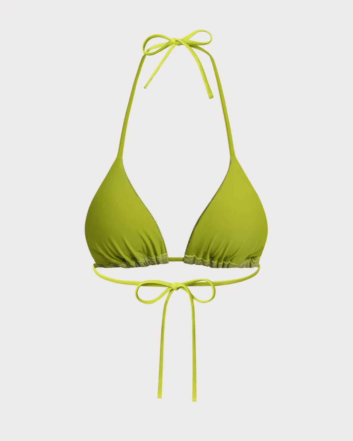 Green Jacquard Drawstring Bikini Top