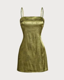 Green Jacquard Satin Slip Mini Dress