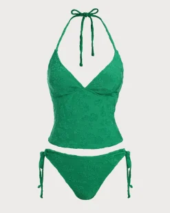 Green Jacquard Tankini Swimsuit