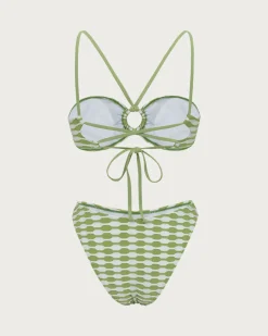 Green Knit Ring Contrast Bikini Set