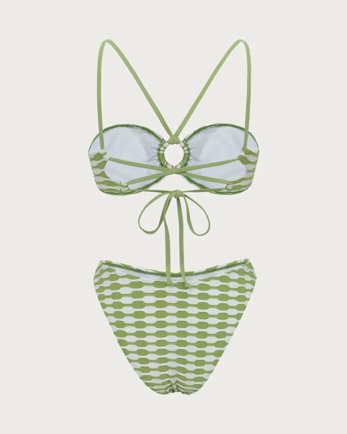 Green Knit Ring Contrast Bikini Set
