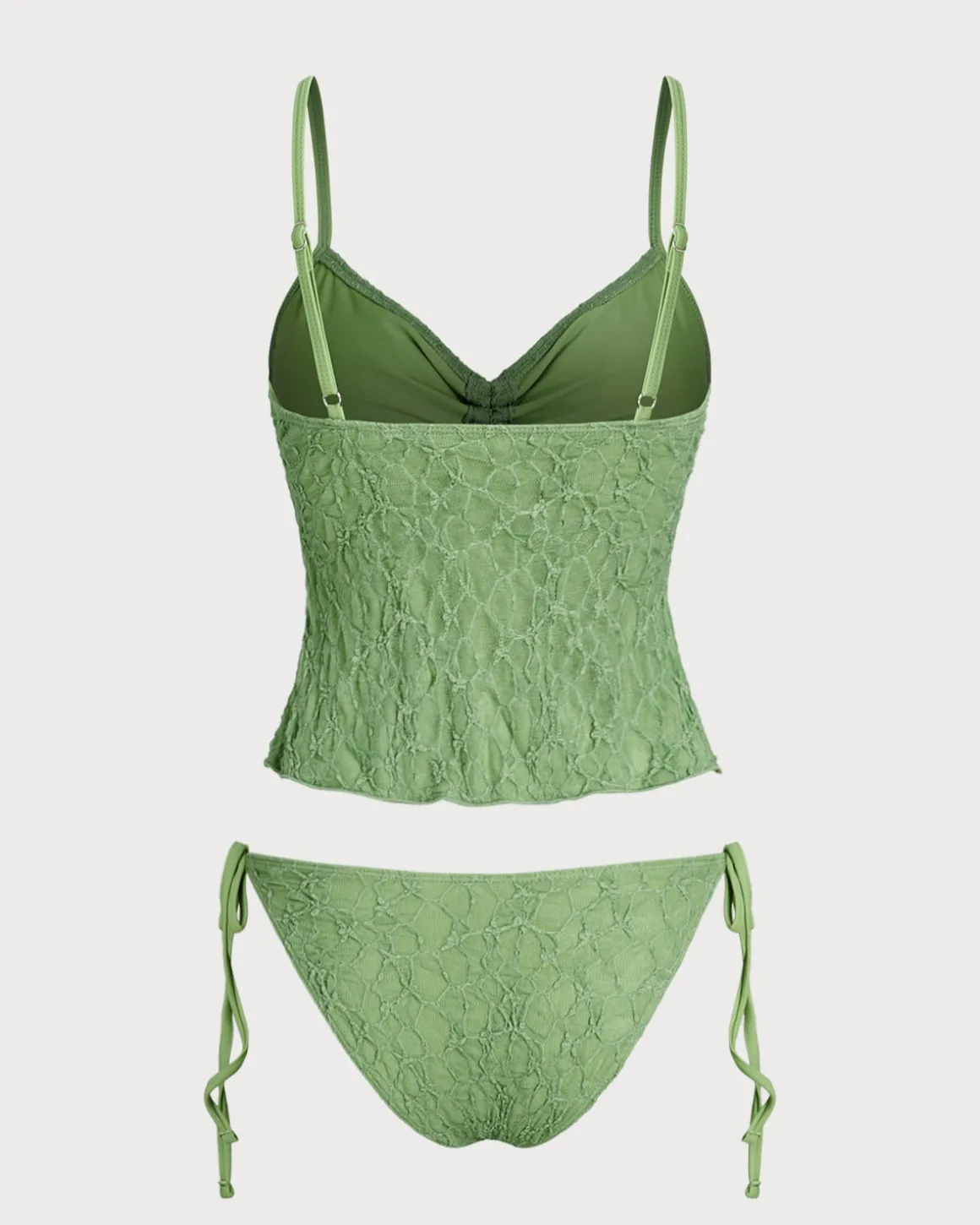 Green Lace Ruched Tankini Swimsuit