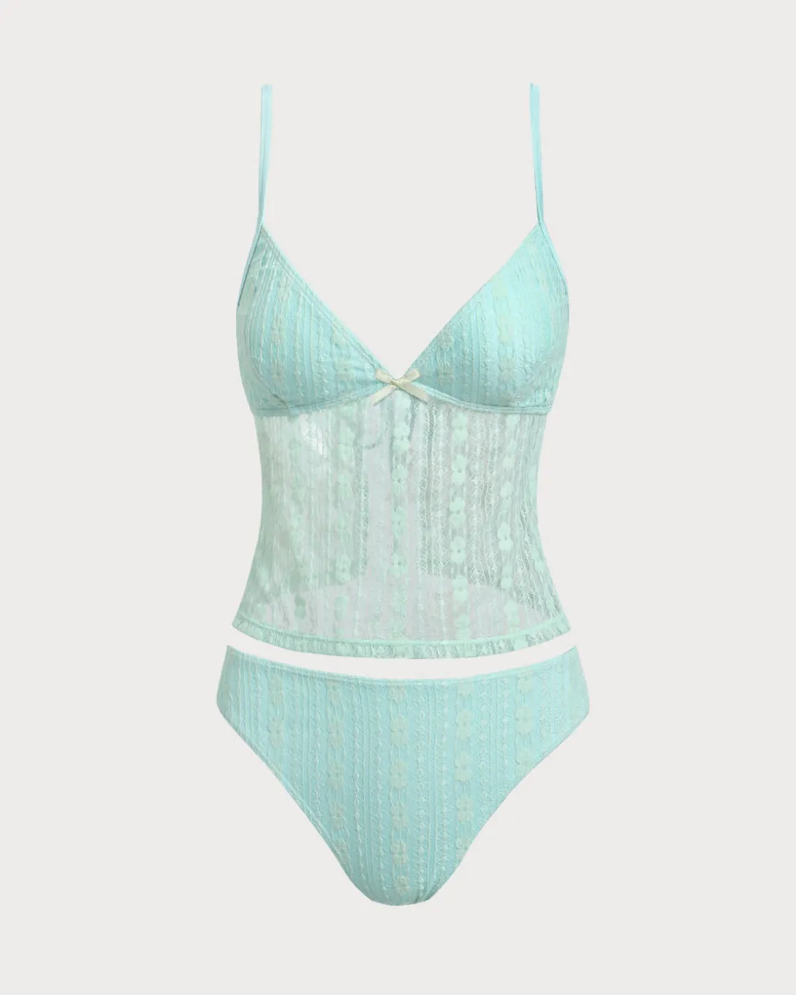 Green Lace V Neck Tankini Swimsuit