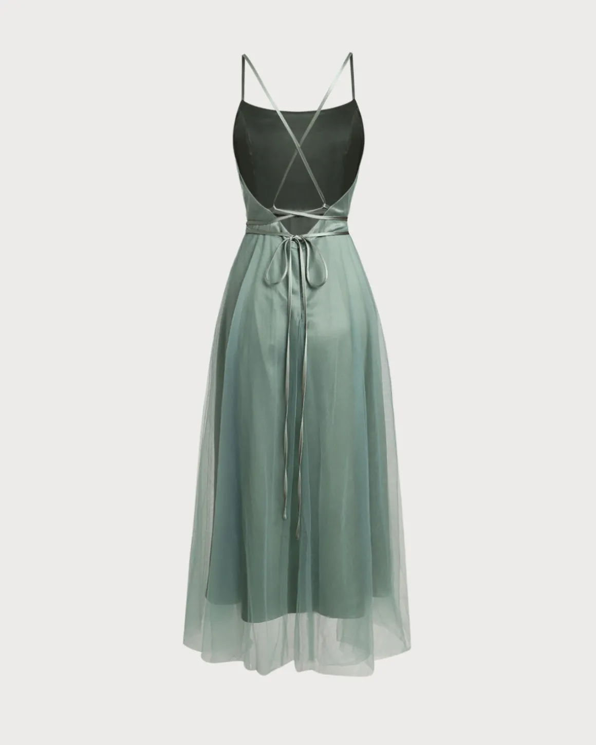 Green Mesh Flowy Slip Midi Dress