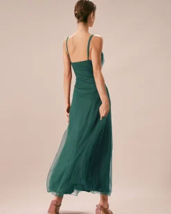 Green Mesh Wrap Slip Maxi Dress