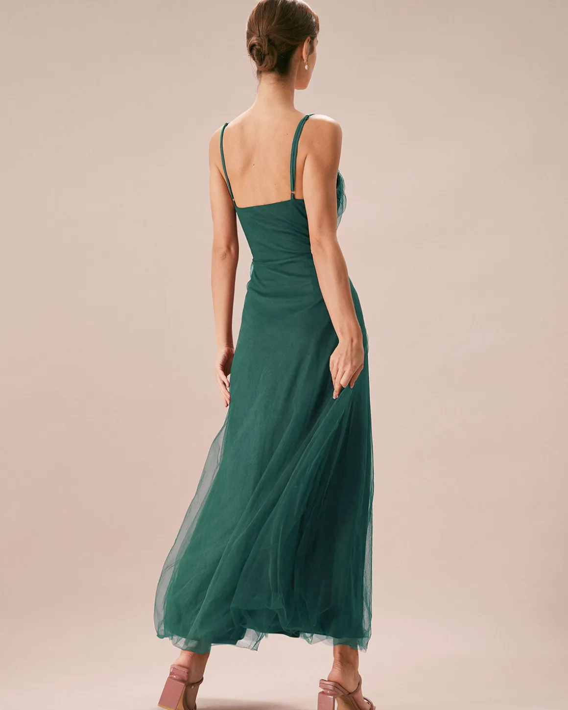 Green Mesh Wrap Slip Maxi Dress