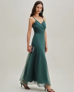 Green Mesh Wrap Slip Maxi Dress
