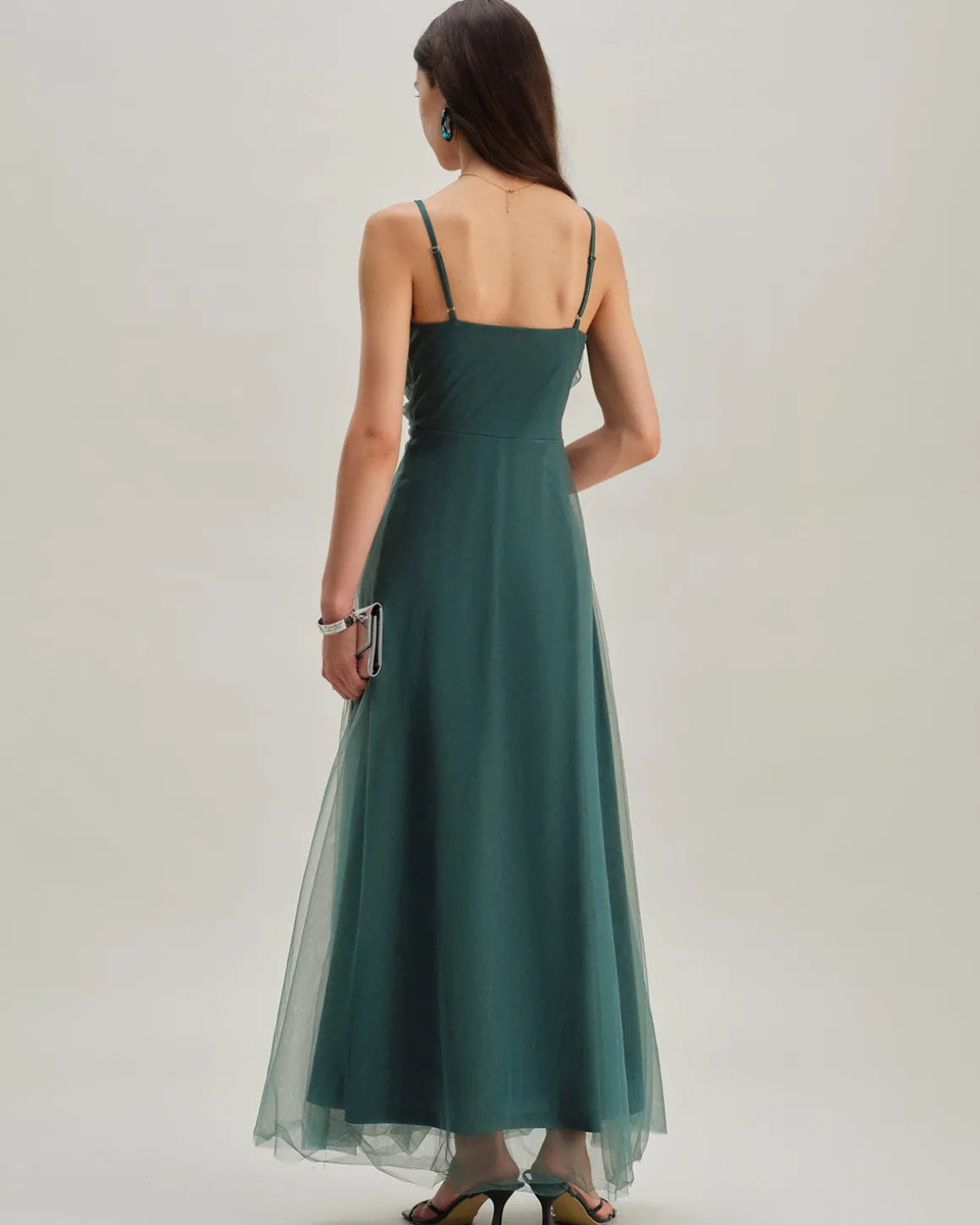 Green Mesh Wrap Slip Maxi Dress