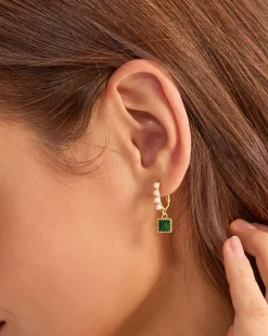 Green Metal Pearl Earrings