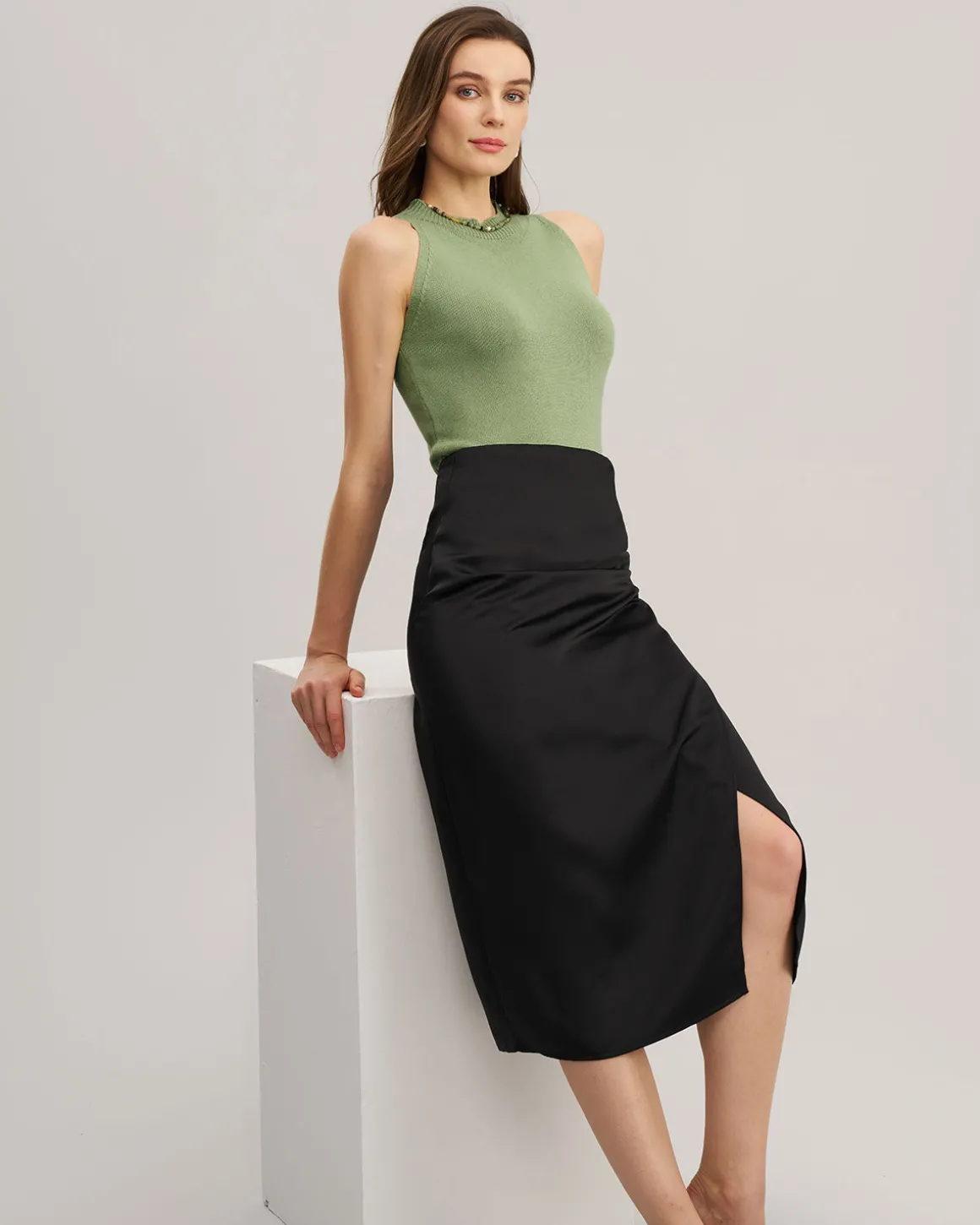 Green Mock Neck Slim Tank Top