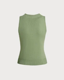 Green Mock Neck Slim Tank Top