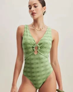 Green O-Ring Textured One-Piece Swimsuit