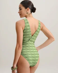 Green O-Ring Textured One-Piece Swimsuit
