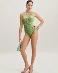 Green O-Ring Textured One-Piece Swimsuit