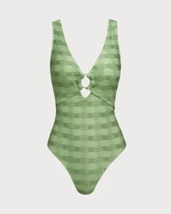 Green O-Ring Textured One-Piece Swimsuit