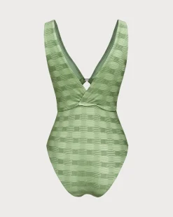 Green O-Ring Textured One-Piece Swimsuit