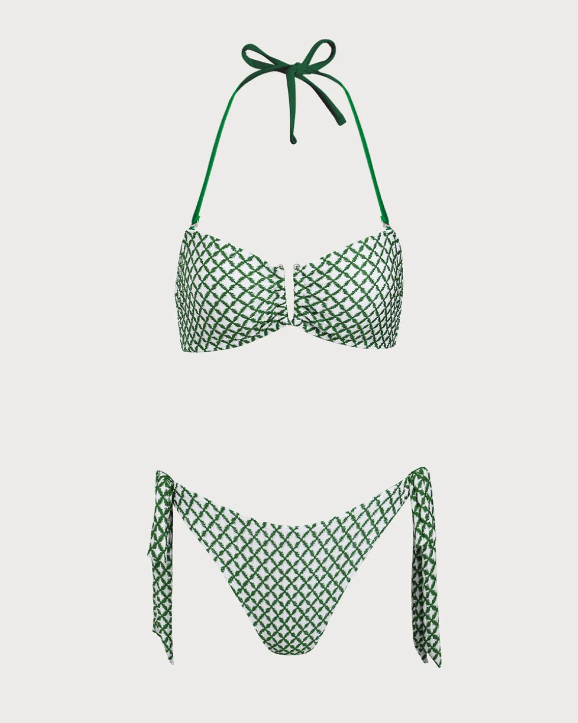 Green Plaid Contrast Bikini Set