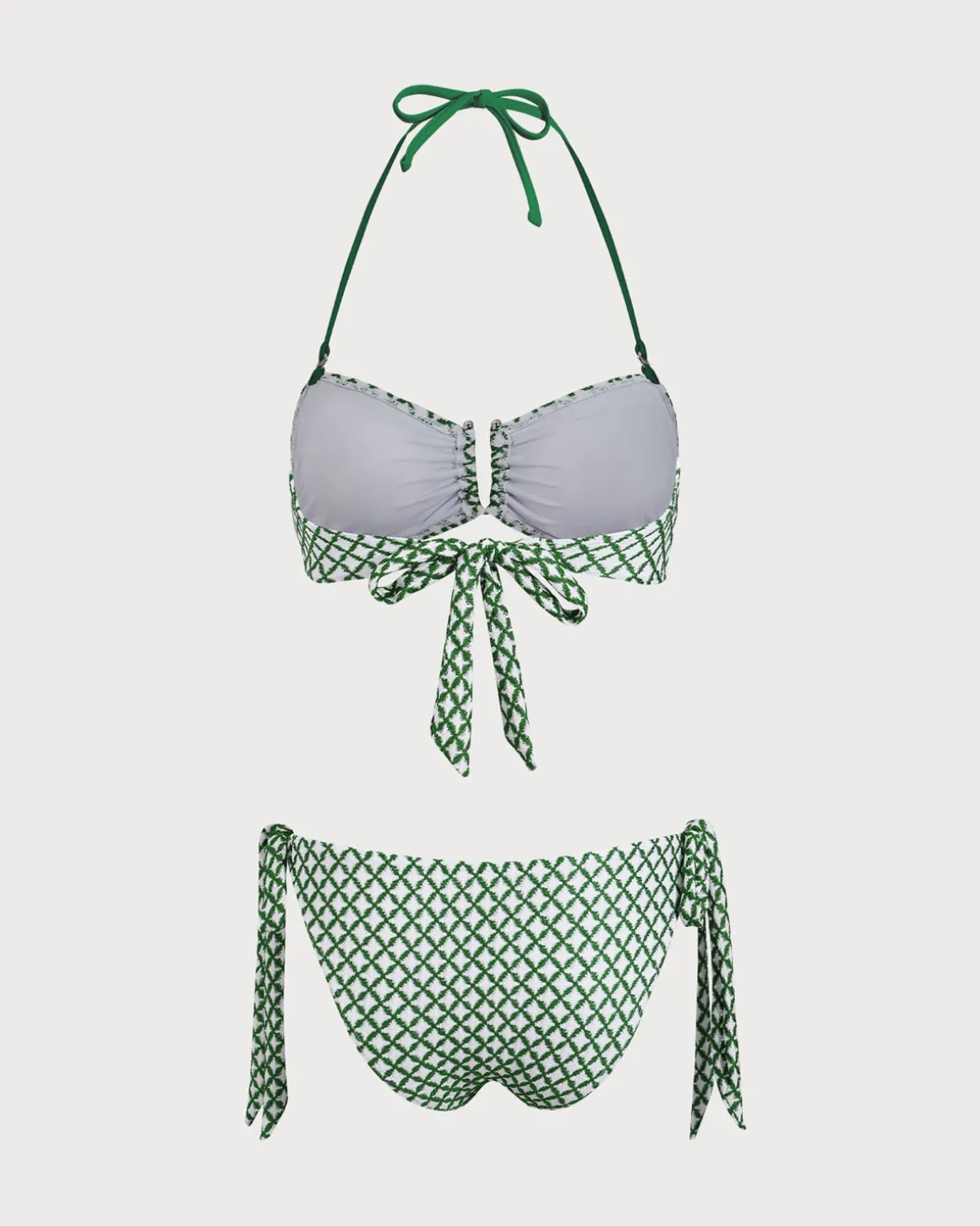 Green Plaid Contrast Bikini Set