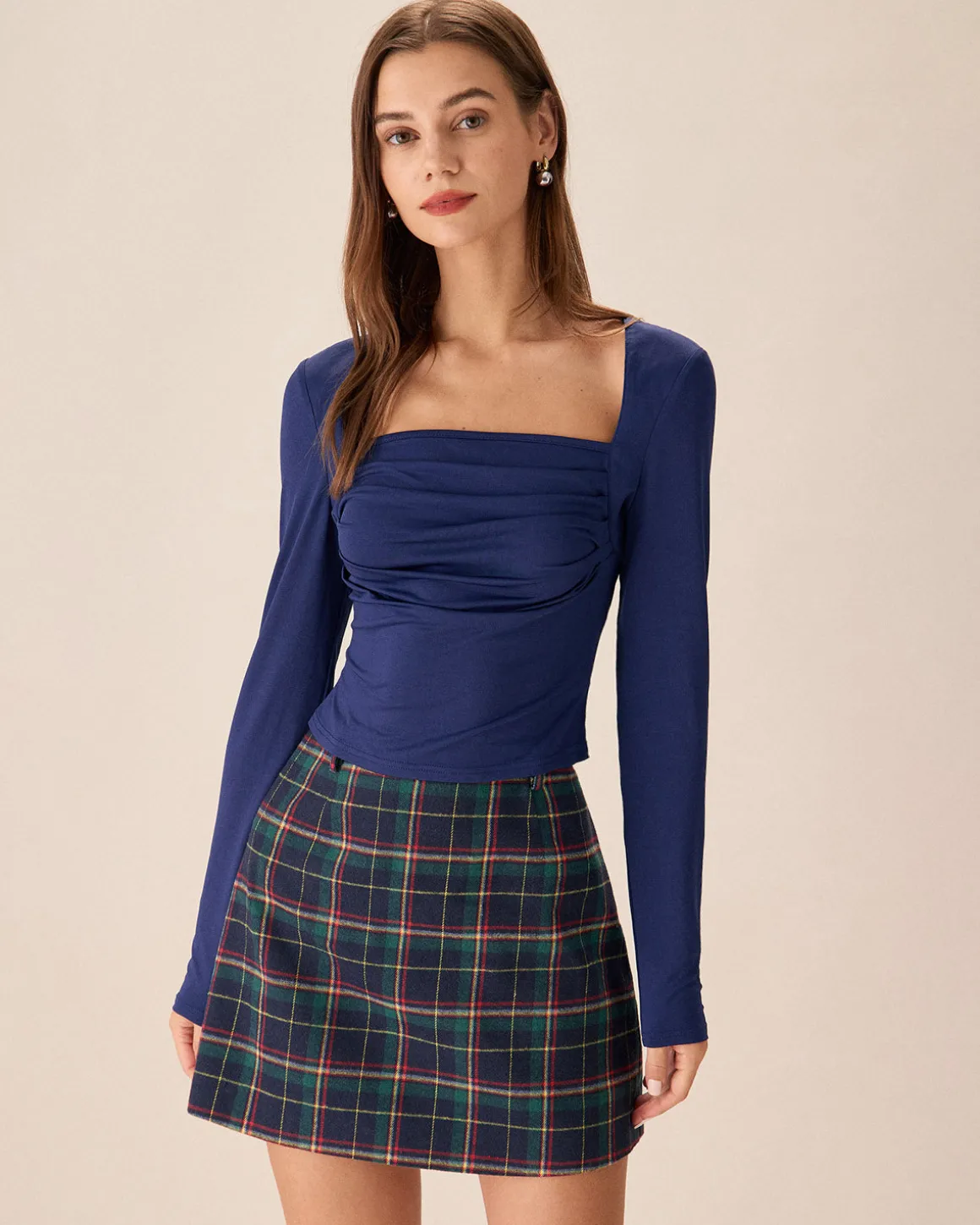 Green Plaid High-waisted Mini Skirt