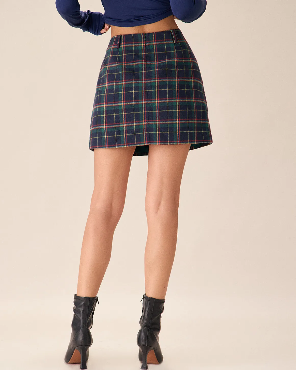 Green Plaid High-waisted Mini Skirt