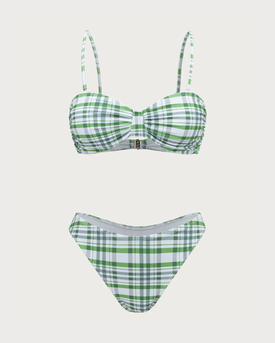 Green Plaid Pleated Bikini Set