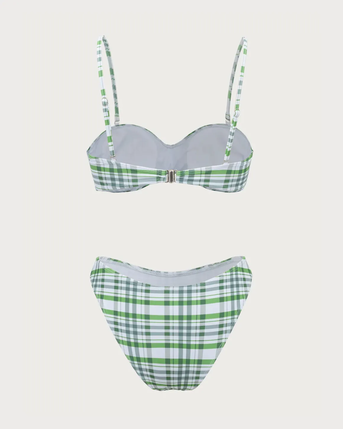 Green Plaid Pleated Bikini Set