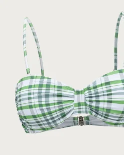 Green Plaid Pleated Bikini Set