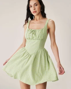 Green Plaid Ruched Slip Mini Dress