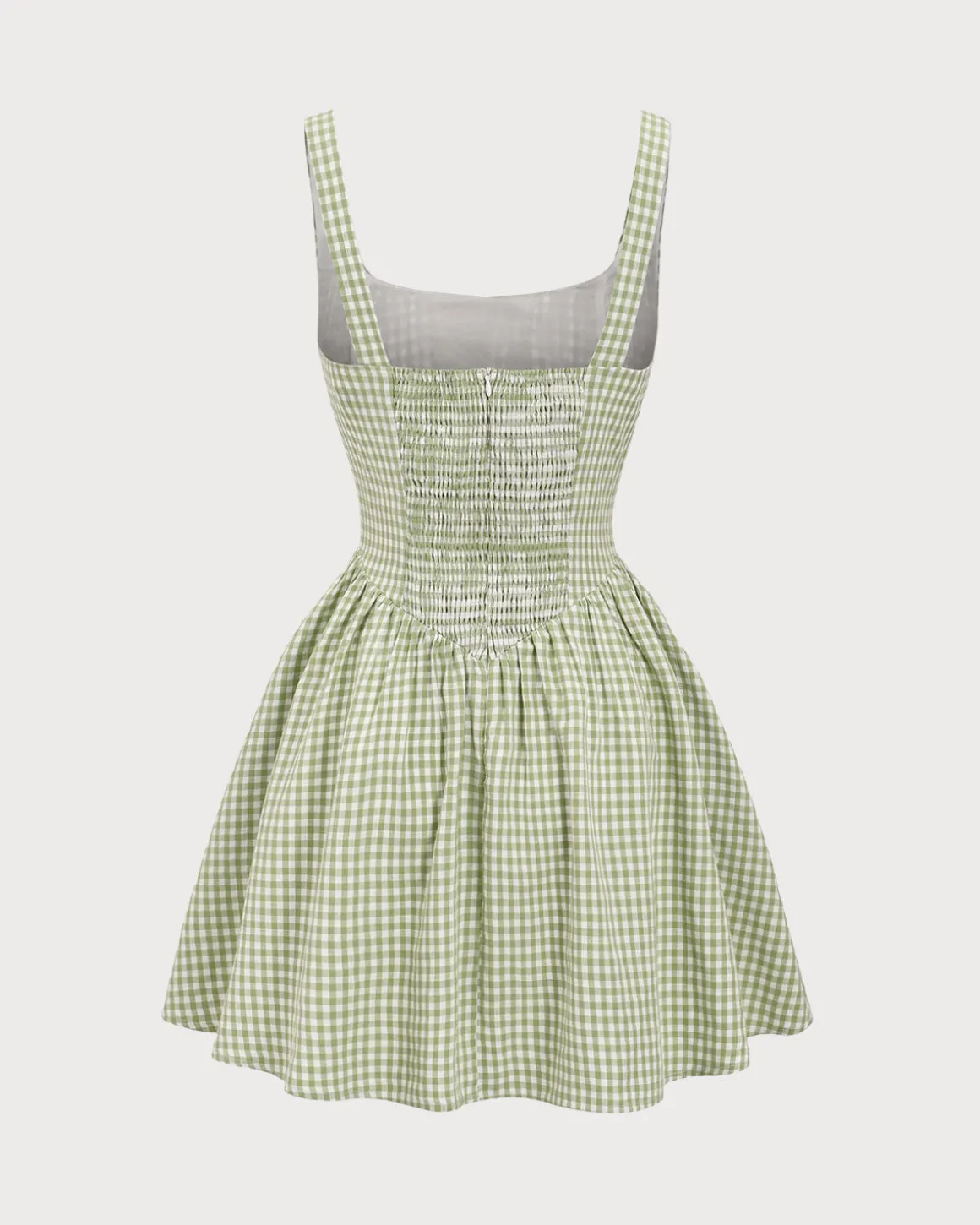 Green Plaid Ruched Slip Mini Dress
